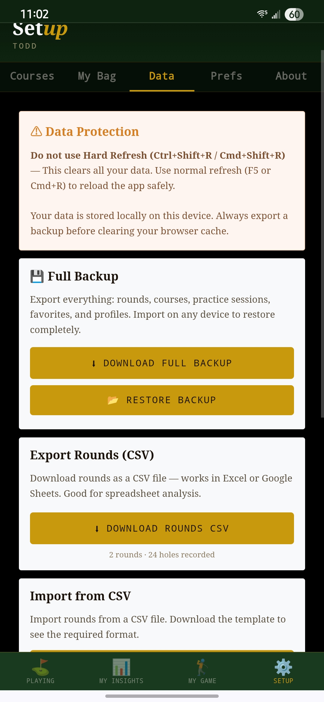 Data backup and export